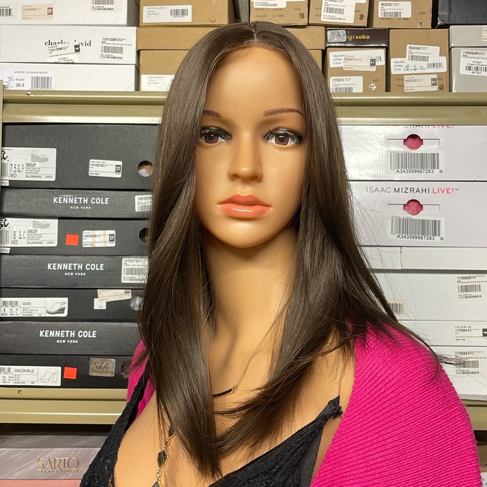 NWT pre cut lace brunette rich brown middle parting swing wave sides luxury wig